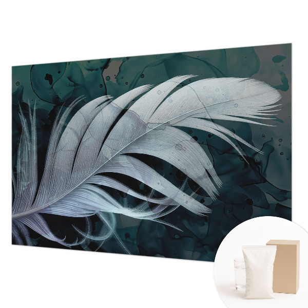 Wall mural for living room with an ethereal feather design