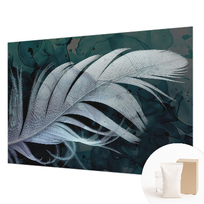 Wall mural for living room with an ethereal feather design