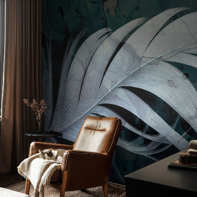 Wall mural for living room with an ethereal feather design