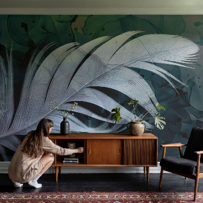 Wall mural for living room with an ethereal feather design