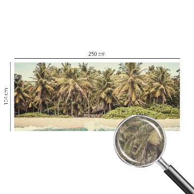 Large wallpaper mural with a tropical beach motif
