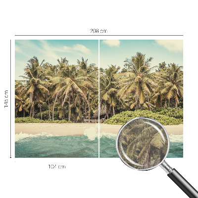 Large wallpaper mural with a tropical beach motif