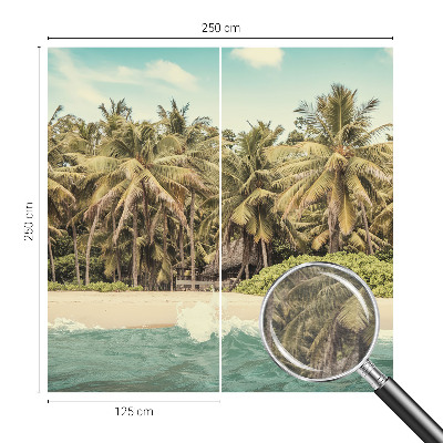 Large wallpaper mural with a tropical beach motif