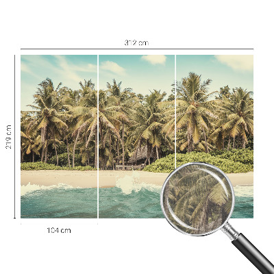 Large wallpaper mural with a tropical beach motif