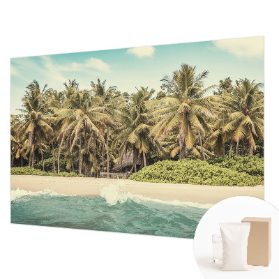 Large wallpaper mural with a tropical beach motif