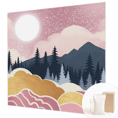 Decorative wall mural for living room with a pink sunset design