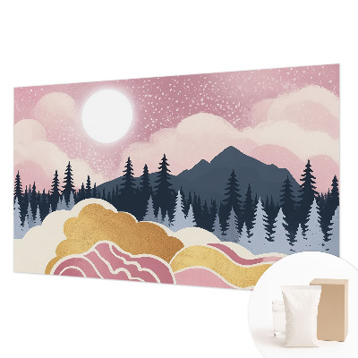 Decorative wall mural for living room with a pink sunset design