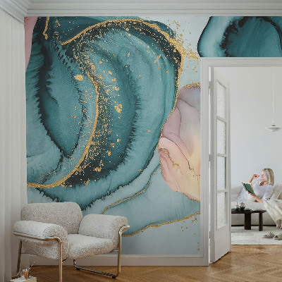 Decorative wall mural for living room featuring artistic wave patterns