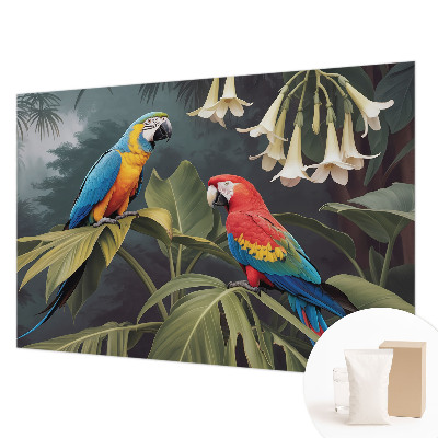 Non-woven wall mural with a colorful parrots design
