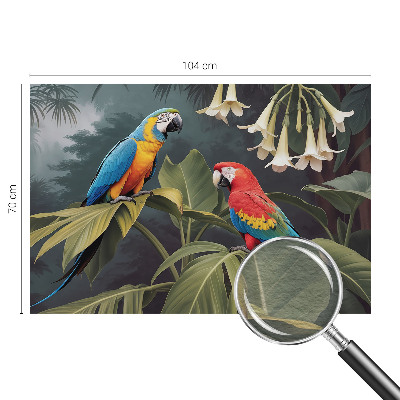 Non-woven wall mural with a colorful parrots design