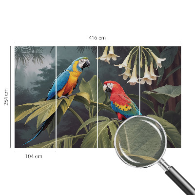 Non-woven wall mural with a colorful parrots design