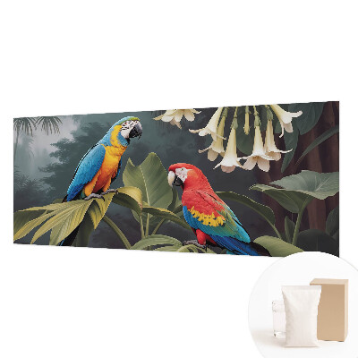 Non-woven wall mural with a colorful parrots design