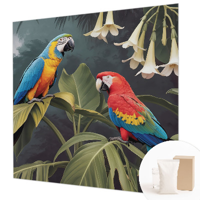 Non-woven wall mural with a colorful parrots design