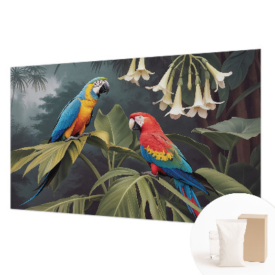 Non-woven wall mural with a colorful parrots design