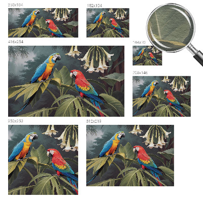 Non-woven wall mural with a colorful parrots design