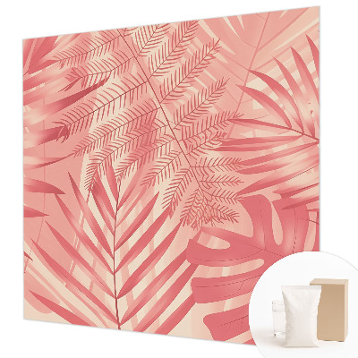 Wall mural for living room with a tropical leaves design