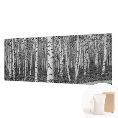 Large wallpaper mural with a birch forest design