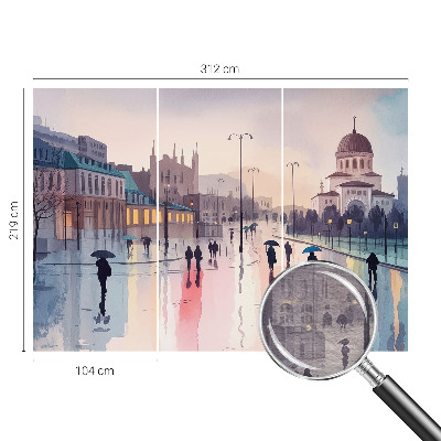High quality photo wallpaper with a rainy walk photographic motif