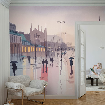High quality photo wallpaper with a rainy walk photographic motif