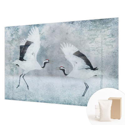 Non-woven wall mural with a harmonious cranes pattern