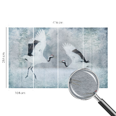 Non-woven wall mural with a harmonious cranes pattern