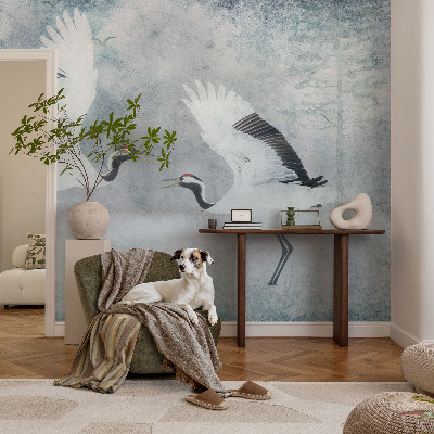 Non-woven wall mural Harmonious cranes