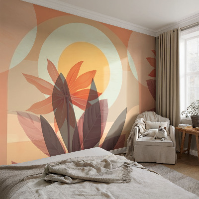 Non-woven photo wallpaper with a floral abstraction design