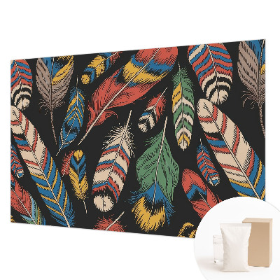 Non-woven wall mural with a colorful feather pattern