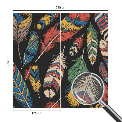 Non-woven wall mural with a colorful feather pattern