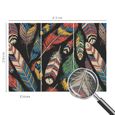 Non-woven wall mural with a colorful feather pattern