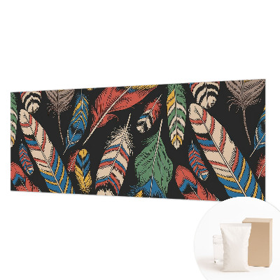 Non-woven wall mural with a colorful feather pattern