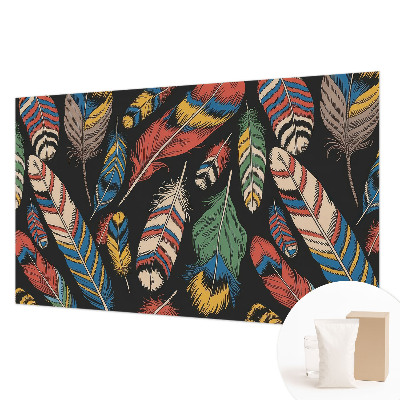 Non-woven wall mural with a colorful feather pattern