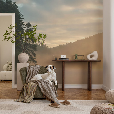 Wall mural with a foggy morning landscape