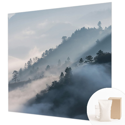 Wall mural for bedroom with a foggy landscape design