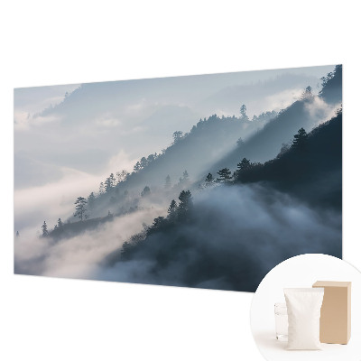 Wall mural for bedroom with a foggy landscape design