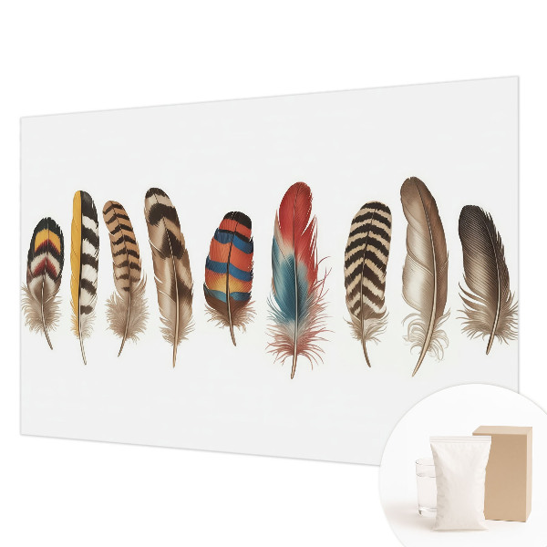 Wallpaper mural for living room with a colorful feather pattern