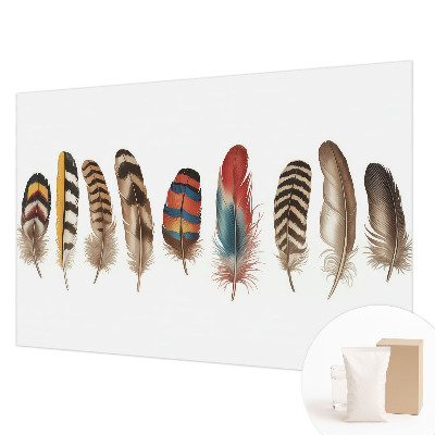 Wallpaper mural for living room with a colorful feather pattern
