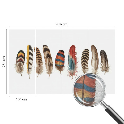 Wallpaper mural for living room with a colorful feather pattern
