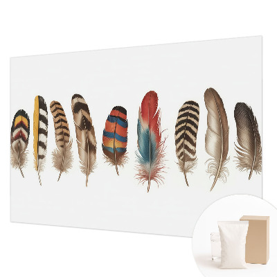 Wallpaper mural for living room with a colorful feather pattern