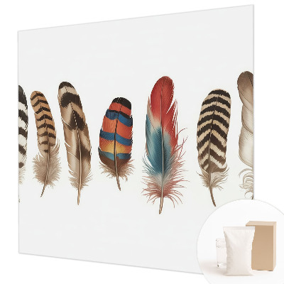 Wallpaper mural for living room with a colorful feather pattern