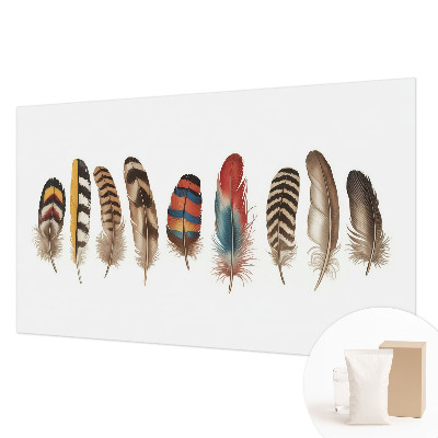 Wallpaper mural for living room with a colorful feather pattern