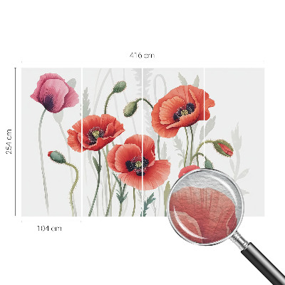 Large wall mural featuring red poppies