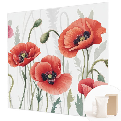 Large wall mural featuring red poppies