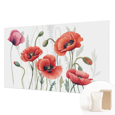 Large wall mural featuring red poppies