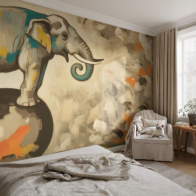Custom size wall mural with an abstract elephant design
