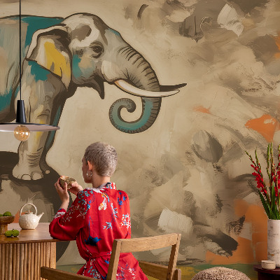 Custom size wall mural with an abstract elephant design