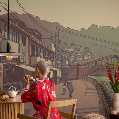Modern wall mural for living room with a pastel landscape motif