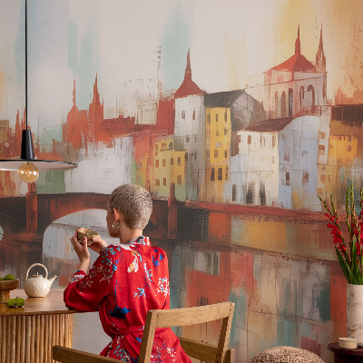 High quality wall mural wallpaper featuring a city landscape design