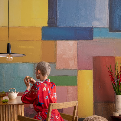 Wall mural with a pattern of colored rectangles