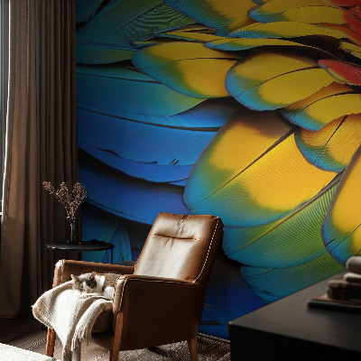 Wall mural for living room with a rainbow feather design